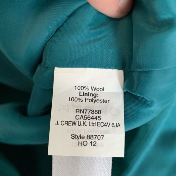 J. Crew The Pencil Skirt Teal Blue Green Emerald Straight Skirt Size 2 100% Wool - Picture 3 of 6